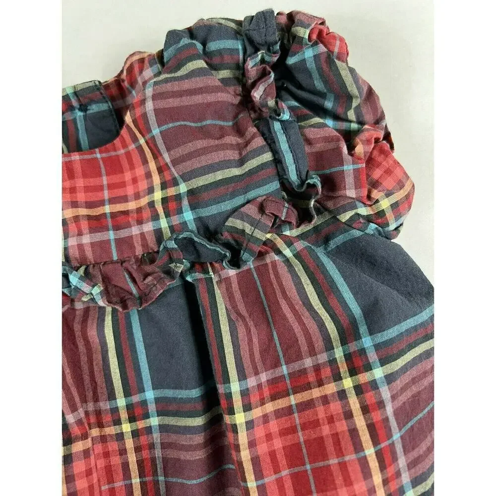 Tea Collection Matsuri Plaid Woven Romper Navy Red 12-18 Months